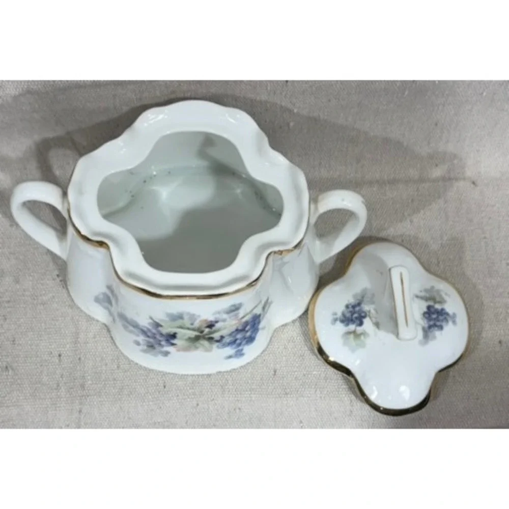 Antique ZS & Co Bavaria Porcelain Sugar Bowl and Creamer Set Gilt Grapes c. 1900